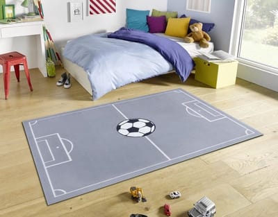 Flycarpets Kinderkamer Laagpolig vloerkleed - Voetbalveld - Grijs - 200x290 cm