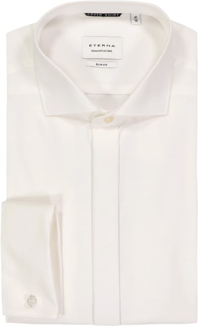 ETERNA slim fit smoking overhemd - mouwlengte 7 - twill met dubbele manchet - ecru - Strijkvrij - Boordmaat: 40 (EU maat: M)