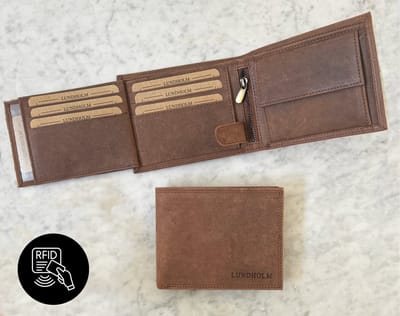 Lundholm Heren Portemonnee Hunter Bruin – Luxe Rundleer – Billfold Portefeuille – RFID Bescherming – 12 Pasjes – Muntvak – Dubbel Briefgeldvak – Compact & Compleet