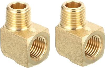 Messing 90 Graden Pijpconnector - Barstock Hoekstuk 1/4 Inch NPT Slangconnector voor Gas, Lucht en Olie - Set van 2 Stuks