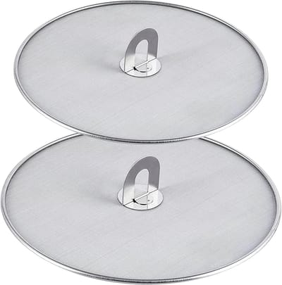 2-delige RVS Mudguard met Vouwbare Keukenhandgreep en Olie Deksels voor Pannen (25cm + 32cm) - Keukenaccessoires, Koken, Bescherming tegen Spatten