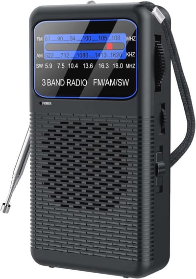 Draagbare 3 Band Pocket Radio met AM/FM/SW, Transistorradio met LED Zaklamp en 3,5mm Oortelefoon Jack voor Binnen en Buiten