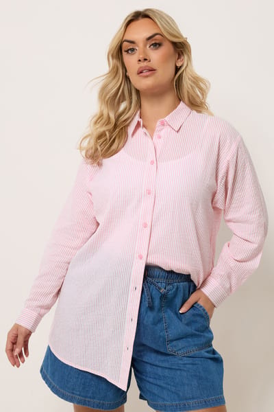 Yours Roze Streep Getextureerd Shirt Size 44