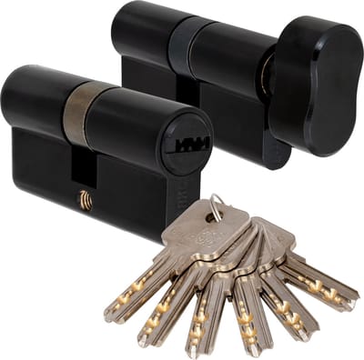 Zwarte Deurcilinder Set - Knopcilinder 45K/55 + Cilinder 45/55 - Gelijksluitend - Incl. 6 Keersleutels & Montageschroeven