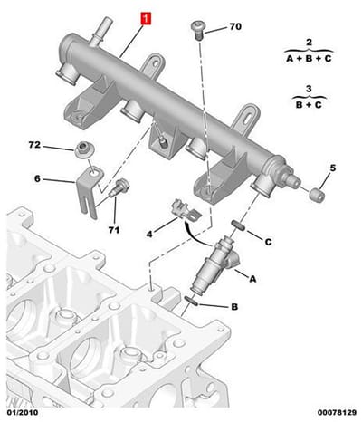 Dailygoods- Brandstofrail - Vervanging voor 206/207 - OE-nummer 198542 - Metaal/Kunststof - Verbeterde brandstofefficiëntie - 1 x brandstofrailinjector - Injectorrail