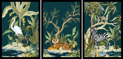 Poster Jungle reiger, tijger en zebra - Kinderkamer poster - Babykamer poster - Dieren poster - Kinderkamer decoratie - 21x30 cm - A4 - Exclusief lijsten - WALLLL