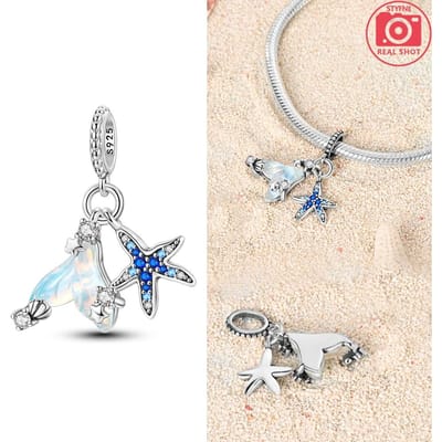 Charms Authentiek Koper Verguld Marien Element Zeester Vissenstaart Hangers Passend voor Authentieke Armband Kralen Dames Sieraden Producerend white