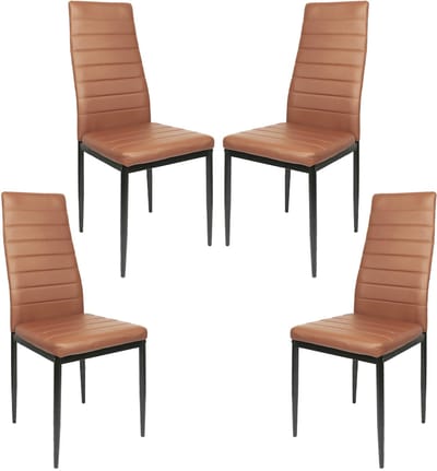PIPIPOXER-Eetkamerstoelen - Set Van 4 - Eettafelstoel - Keukenstoel -Stoel-PU Leer - Metalen Poten -Bruin