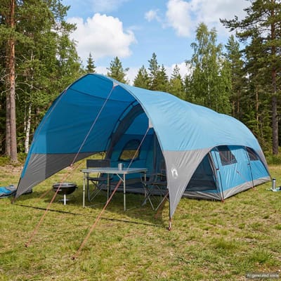 vidaXL - Tunnel - Tent - met - Waterdichte - Regenhoes - 10-persoons - Blauw