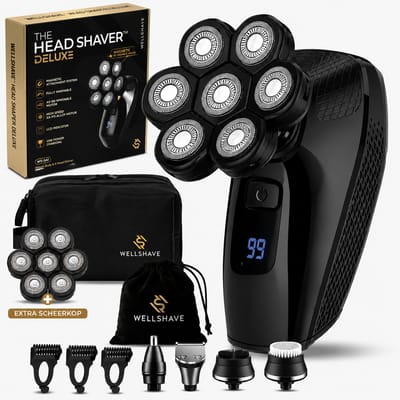 Wellshave Skull Deal 3.0 - 5-in-1 Scheerapparaat Mannen - Skull Shaver - Hoofd Kaal Scheren - Head Shaver - Elektrisch Scheerapparaat - Incl. Extra Scheerkop, Luxe Toilettas & Travelbag