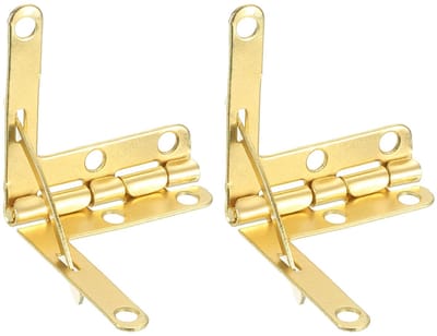 Doos met vierkante scharnieren, 30 x 32 mm, doos scharnierbehuizing met zijgeleiding, houderarm, 90 graden, opvouwbare steunscharnieren voor sieraden, wijn, houten kist, imitatiegoud, 2