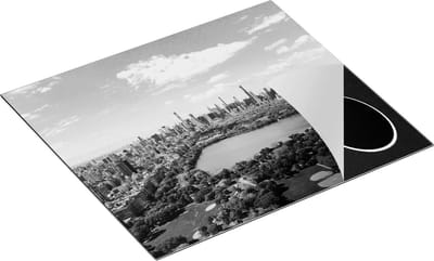 Chefcare Inductie Beschermer Central Park in New York met Wolkenkrabbers - Zwart Wit - 60x50 cm - Afdekplaat Inductie - Kookplaat Beschermer - Inductie Mat