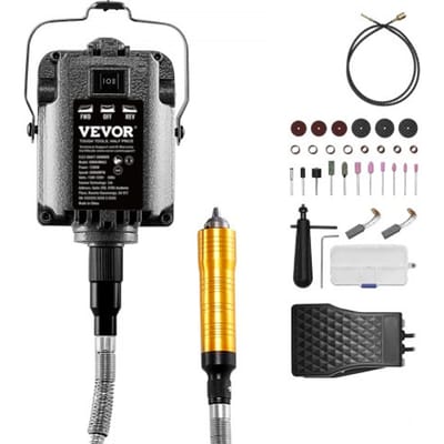 VEVOR Flex Shaft Sander, 1200W, 30.000 RPM, Flex Shaft Rotary Tool, Multifunctionele Hangende Schuurmachine met 31 Accessoires & Voetpedaal voor Houtsnijden, Polijsten, Boren & Polijsten