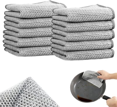 KZQ Set van 10 Stuks Herbruikbare Roestvrijstalen Reinigingsdoekjes, Dubbelzijdig Zilverkleurig voor Keuken, Badkamer, Glas en Gevoelige Oppervlakken