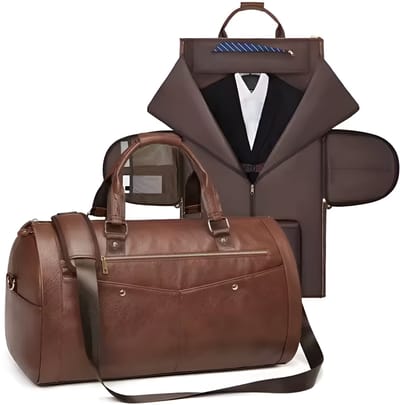 E-Shop4u® - Zakelijk Opvouwbaar Reistas - Bruin -Suite Bag - PU Leder - Duffel Bag - Weekendtassen - Sportief - Weekend & Reis - Kostuumtas - Bruin