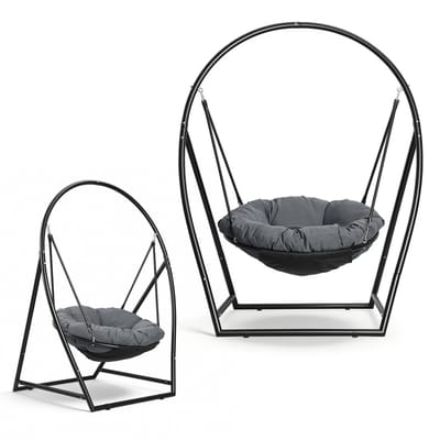 Hangstoel met Frame - Hangschommel tot 150 kg - met Stalen Standaard en Zit en Kussen - Egg Chair - Voor Binnen & Buiten