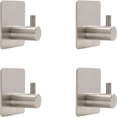 Intirilife 4x Handdoekhouders Handdoekhaken Zelfklevend Roestvrij Staal in Zilver - 4.5 x 3 cm - Wandhaken voor Keuken Badkamer Sterke Hechting
