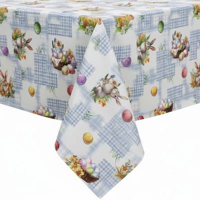Protecttable - Tafelzeil Pasen Paasei Blauw 140x50cm - Tafelkleed Afwasbaar - Kunststof