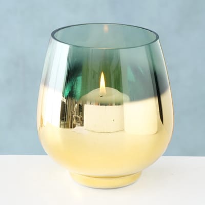Windlicht - Goud - Groen - Ø 13cm - Glas - 15cm