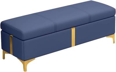 Opbergbank Ottomaan - Zitbank Poef - Extra Opbergruimte - PU Leer - 80 cm - Blauw