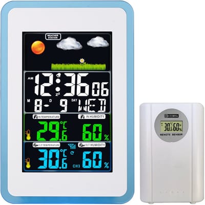 TOVBMUP Weerstation - Draadloos binnen- en buitenweerstation - Binnen-/buitenthermometer, hygrometer, barometer - Tien functies in één
