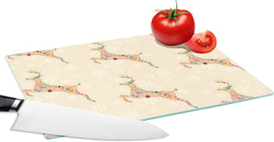 Glazen Snijplank - 28x20 - Regenboog - Rendier - Kerst cadeau - Patronen - Christmas - Snijplanken Glas