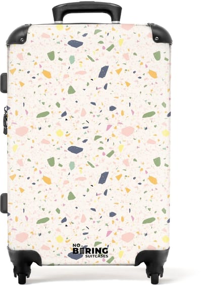 NoBoringSuitcases.com - Grote koffer - Terrazzo patroon veelkleurig confetti - Kinderkoffer geschikt voor jongen en meisjes - Reiskoffer met 4 wielen - Trolley op wieltjes - Rolkoffer groot kinderen - 72 liter - Ruimbagage valies 20kg