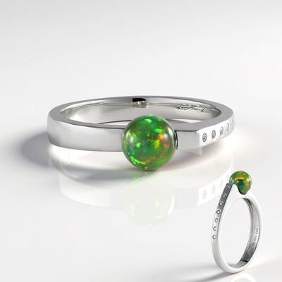 Cavill - 925 Sterling Zilver Ring met Platina Coating - 0,8 ct Ethiopische Mezezo Opaal 6 mm - 0,05 ct Cambodjaanse Zirkon - Minimalistisch Elegant