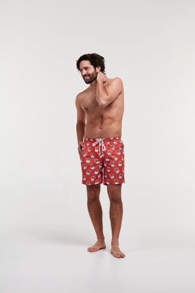 Woody zwemshort heren - donkerrood - cavia all-over print - 211-1-ZWW-W/940 - maat S