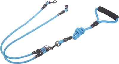Dubbele Hondenriem Nylon – 2 Ropes Hondenriem Koppeling, 2-Weg Looplijn voor Twee Honden, Sterke Wandelriem - Blauw