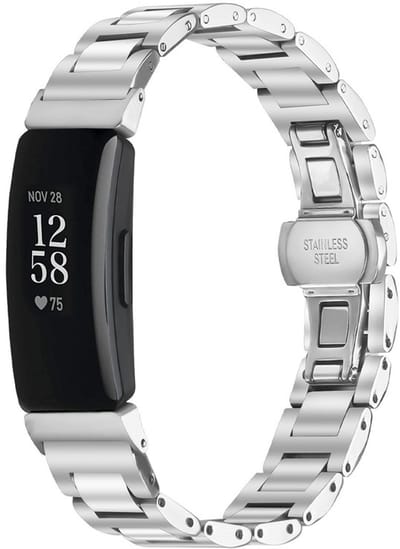 Stalen bandje - geschikt voor Fitbit Inspire 3 - rvs band met vlindersluiting - zilver