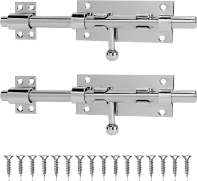 SnelShoppen - 2 x Grendel voor Poort 20 cm (8 inch) - Roestvrij Staal Deurgrendel met 16 Schroeven - Zilverkleurig voor Binnen en Buiten Gebruik