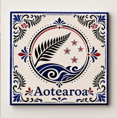Nieuw-Zeeland Aotearoa Decoratieve Keramische Tegel – Zilveren Varen Wandtegel – Blauw Wit Rood Heritage Souvenir Cadeau