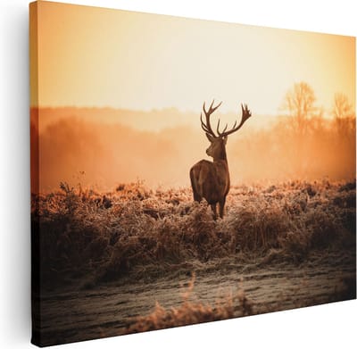 Artaza Canvas Schilderij Hertenkop - 40x30 cm - Klein - Wanddecoratie Hert - Muurdecoratie Gewei - Kamer Accessoires Woonkamer