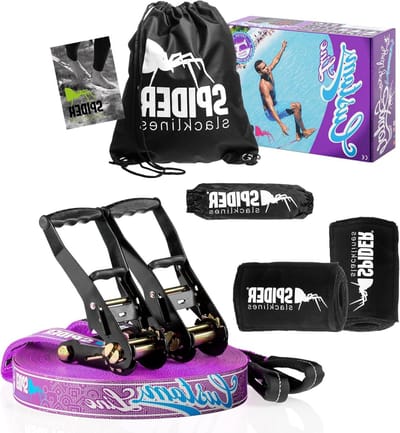 Slackline Set - Balansband Outdoor - Buiten Balanceren - Pro-Grip Coating - 35 Meter - Paars
