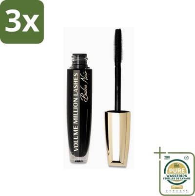 3 x L'Oréal Paris - Mascara - Volume Million Lashes Balm Noir - Zwart - 8,9 ml - Grootverpakking - Mascara - Volume - Verzorging - Wimpers - Zwart