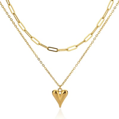 Dubbele Damesketting - Goudkleurig met Hart Hanger - 2-Laags Roestvrijstaal - Verstelbare Lengte - Trendy Layered Necklace voor Vrouwen - Elegant & Stijlvol Sieraad - Perfect Cadeau voor Valentijn, Moederdag & Dagelijks Gebruik