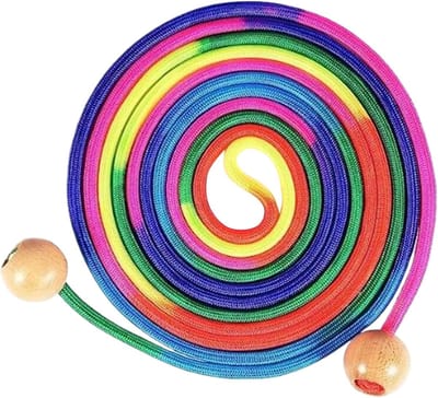 carmdering - Springtouw - Houten handvat - Regenboog springtouw - Verstelbaar tot 5 meter, geschikt voor meerdere personen - Duurzaam natuurlijk katoen en FSC-gecertificeerd hout - Ergonomische handgrepen, antislip en comfortabel
