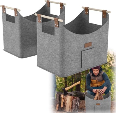 Vilten Brandhoutmand - Set van 2, Houten Mand voor Haardhout, Multifunctioneel en Lichtgewicht - 50 x 32 x 40 cm