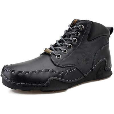 Nieuwe Herenschoenen Lente en Herfst Sports Board Schoenen Heren Hoge Top Britse Stijl Retro Leer Casual Schoenen Mode 48 black