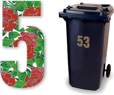 Huisnummer kliko sticker - Nummer 5 - Rozen - container sticker - afvalbak nummer - vuilnisbak - brievenbus - CoverArt