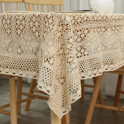 Nappe brodée marron clair en dentelle translucide pour table à thé, décoration d'intérieur, nappe creuse pour table latérale 100x150cm 1pcs