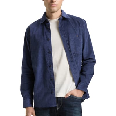 Tom Tailor - Comfort fit corduroy overhemd met borstzak - Maat XL - ocean blue