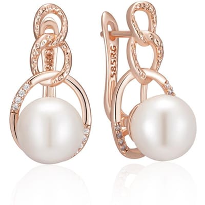 Unieke Geometrische Parel Engelse Oorbellen Voor Vrouwen Luxe Roségoud Kleur Met Natuurlijke Zirconia Bruids Bruiloft Sieraden white
