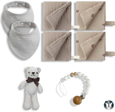 Kraamcadeau | Babyshower | Cadeau Idee | Pakket | Giftbox | Babyshower Cadeau | Baby | Geboorte | Fopspeenkoord | Spuugdoekjes | Slabbetjes | Beertje | TheOldOmen |