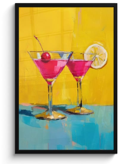 Poster in lijst - Fotolijst 60x90 cm - Posters - Glazen - Cocktail - Citroen - Kers - Posterlijst zwart - Decoratie - Wanddecoratie woonkamer - Muurdecoratie slaapkamer