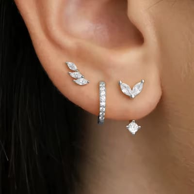 Oorbellen Set - 3 stuks - Kleur: Zilver - Luxe Oorbellen - Incl. Cadeauverpakking - Oorhangers / Oorring / Oorknopjes - Hoge Kwaliteit RVS - Stainless Steel / Roestvrijstaal - Verkleurt Niet - Oorbellen Set - Oorbellen Vrouwen / Dames