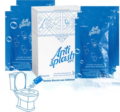 Antisplash WC — Discrete Schuimpoeder tegen Plonsgeluid & Geuren — Marseillezeep — Pocketformaat — 6 Zakjes