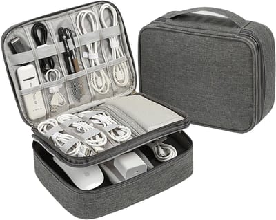 Draagbare Waterdichte Kabel Organizer voor Opladers, Cables en Elektronische Accessoires - Ideaal voor Reizen en Thuisgebruik (Grijs)