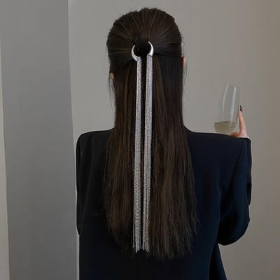 Vintage Hyperbool Geometrische Metalen Ketting Haarspelden Vrouwen Vlecht Haarband Lange Kwastel Haarjuwelen Bruidsaccessoires Headbands gray